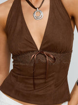 Dance For You Faux Suede Halter Top Brown