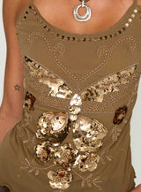 Start Of Summer Sequin Top Brown