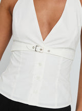 Zailah Halter Buckle Detail Top White