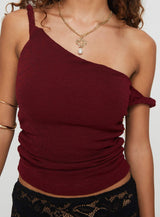Messenger One Shoulder Top Burgundy