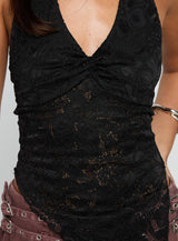 Alviera Lace Halter Top Black