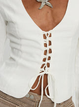 Clouded Linen Long Sleeve Top White