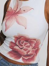 Pegasus Boat Neck Top White Floral