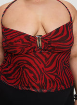 Cielo Mesh Halter Top Red Zebra Curve