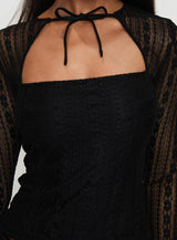 Worth My Time Tie Neck Cut Out Top Black