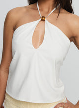 Santorini Crush Bead Detail Top White