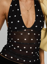 Danyelle Halter Mesh Top Black Polka