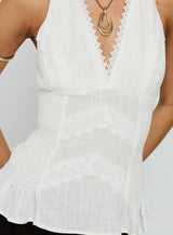 Follow Through Lace Trim Cami Top White