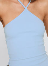 Baseline Halter Rib Top Light Blue