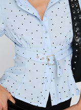 Esteem Buckle Detail Short Sleeve Shirt Blue Polka