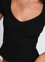 Lovely Day V Neck Top Black