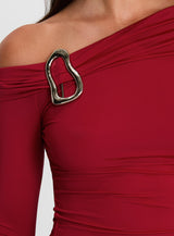 Donalla Off The Shoulder Hardware Detail Top Red