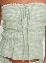 Short And Sweet Strapless Top Green Check