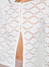 Streep Crochet Top White