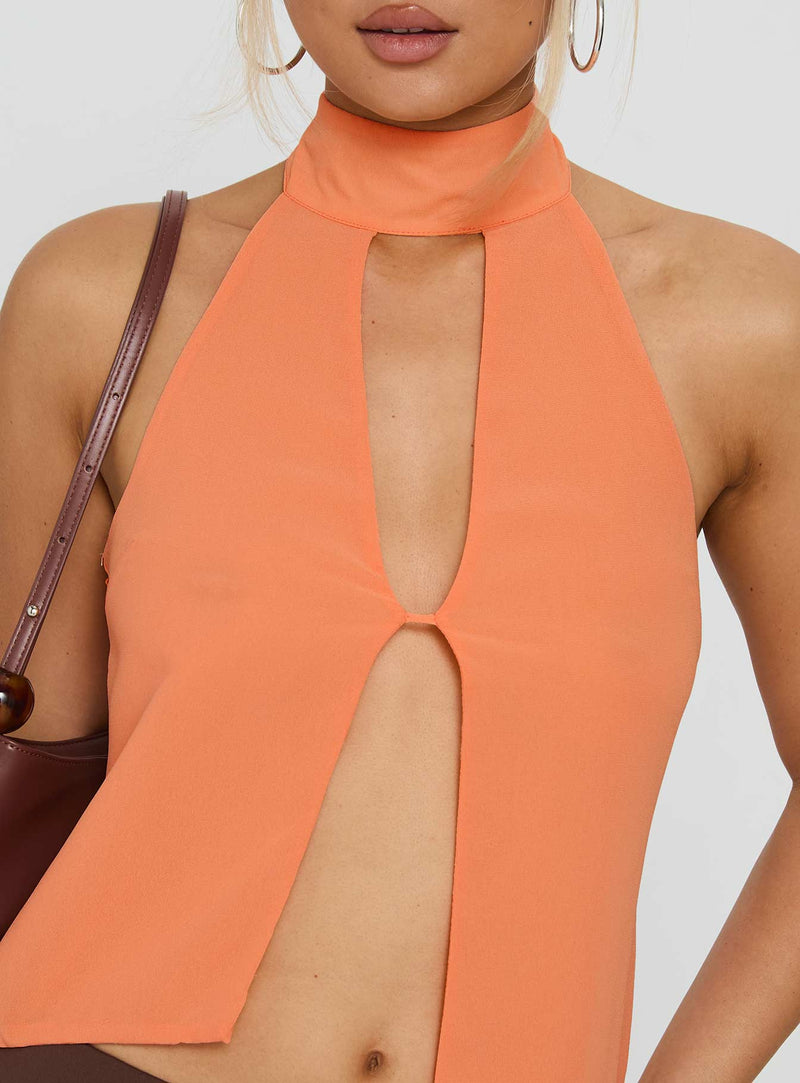 Rhevena Plunge Backless Top Orange