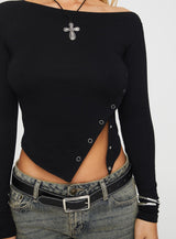 Karre Off The Shoulder Long Sleeve Top Black
