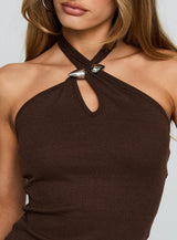 Evandar Hardware Detail Halter Top Brown