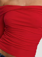 Sonnett Off Shoulder Twist Long Sleeve Top Red