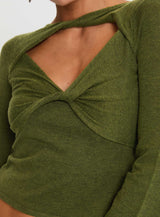 Giordani Long Sleeve Twist Top Moss Green