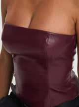 Oaklee Strapless Faux Leather Top Burgundy