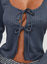 Rowynne Long Sleeve Tie Up Top Slate Grey