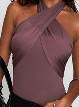 Shoot A Shot Wrap Detail Bodysuit Plum