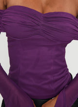 Wisterea Off Shoulder Long Sleeve Top Plum