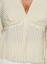 Life Begins Long Sleeve Lace Trim Top Cream Stripe Curve