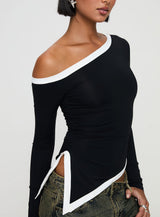 Fake Smile Long Sleeve Top Black