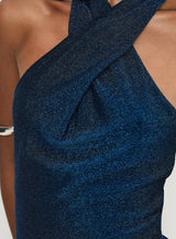 Treat Me Nice Cross Neck Top Blue Glitter