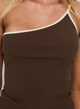 Hold It Down One Shoulder Contrast Top Chocolate / Yellow