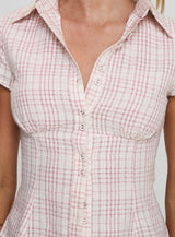 Cottesloe Blouse Top Pink Check Petite