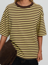 Keep Falling Short Sleeve Top Yellow / Brown Stripe