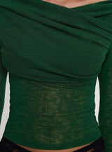 Watch The Sunset Off Shoulder Long Sleeve Top Green