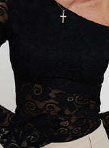 Soffie Off Shoulder Lace Long Sleeve Top Black