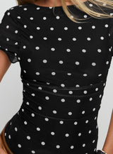 Attraction Cap Sleeve Mesh Top Black Polka