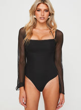 Liva Sheer Sleeve Bodysuit Black