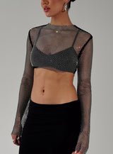 Kastro Long Sleeve Mesh Top Black
