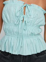 Sombre Tie Detail Strapless Top Blue