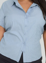 Lift Off Button Up Top Blue Curve