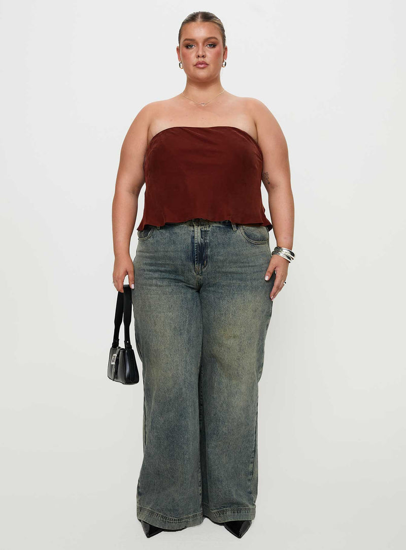 Lucelia Strapless Top Brown Curve