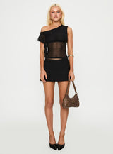 Cicero One Shoulder Frill Top Black