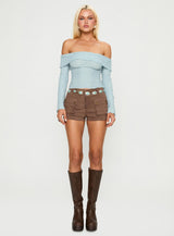 Back With Love Off Shoulder Long Sleeve Top Blue