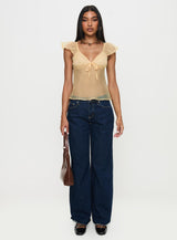 Keysia Cap Sleeve Sheer Top Apricot