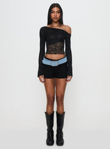 Tiberius Lace Asymmetrical Long Sleeve Top Black