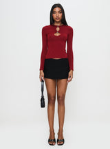 Orlaith Cut Out Long Sleeve Top Burgundy