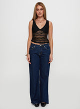 Loxlee Lace Plunge Neck Top Black
