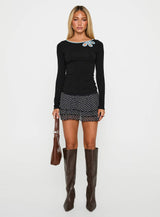 Double Back Floral Cut Out Long Sleeve Top Black