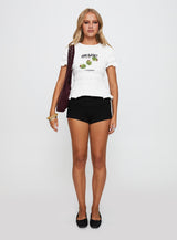 Grazie Mille Shirred Graphic Top White / Green