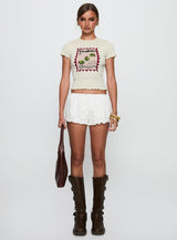 Ciao Bella Shirred Graphic Top Cream
